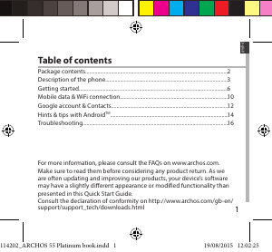 Manual de uso ARCHOS 55 Platinum Teléfono móvil