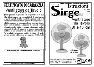 Manuale Sirge TF-30C Ventilatore