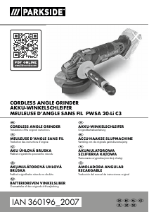 Manual Parkside PWSA 20-Li C3 Angle Grinder