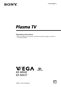 Manual Sony Wega KE-MX42N1 Plasma Television