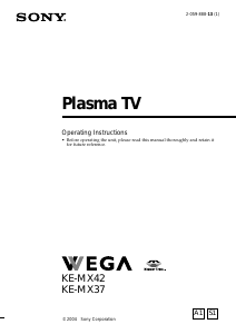 Manual Sony Wega KE-MX42A1 Plasma Television