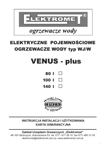Instrukcja Elektromet Venus Plus 80L Bojler