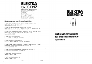 Bedienungsanleitung Elektra Bregenz WA 840 Waschmaschine