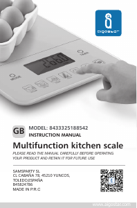 Manual Aigostar 8433325188542 Balança de cozinha