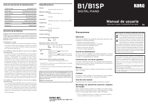 Manual de uso Korg B1SP Piano digital