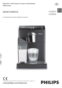 Mode d’emploi Philips HD8847 Cafetière