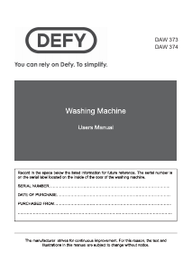 Manual Defy DAW 373 Washing Machine