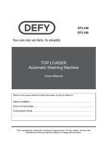 Manual Defy DTL 144 Washing Machine