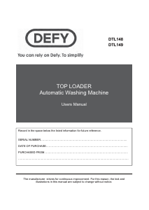 Manual Defy DTL 148 Washing Machine