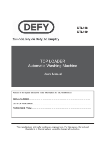Manual Defy DTL 149 Washing Machine