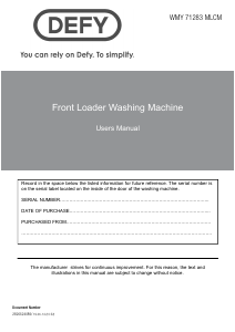 Manual Defy WMY 71283 MLCM Washing Machine