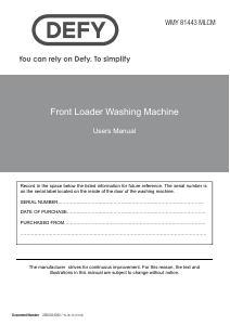 Manual Defy WMY 81443 MLCM Washing Machine