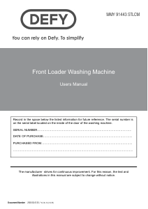 Manual Defy WMY 91443 STLCM Washing Machine