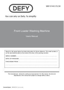 Bruksanvisning Defy WMY 91443 STLCM Tvättmaskin