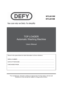 Manual Defy WTL 8019 M Washing Machine