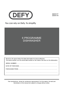 Manual Defy DDW 177 Dishwasher