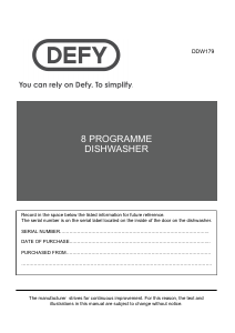 Manual Defy DDW 179 Dishwasher