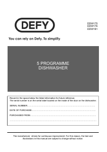 Manual Defy DDW 181 Dishwasher