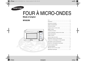 Mode d’emploi Samsung M1833N Micro-onde