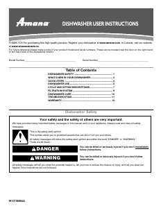 Mode d’emploi Amana ADB1500ADW Lave-vaisselle