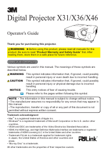 Manual 3M X31 Projector