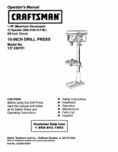 Manual de uso Craftsman 137.229151 Taladro de columna