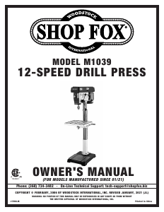 Handleiding Shop Fox M1039 Kolomboormachine