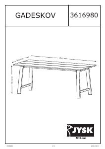 説明書 JYSK Gadeskov (90x190x75) ダイニングテーブル