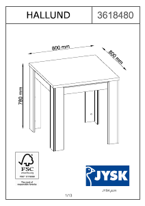 Εγχειρίδιο JYSK Hallund (80x80x78) Τραπέζι τραπεζαρίας