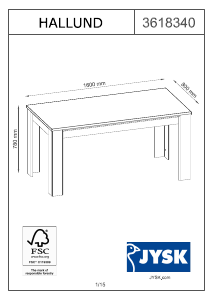 Εγχειρίδιο JYSK Hallund (80x160x78) Τραπέζι τραπεζαρίας