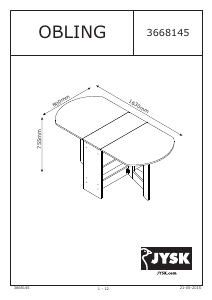Manual JYSK Obling (80x163x75) Masă bucătărie