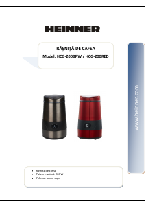 Наръчник Heinner HCG-200RED Мелничка за кафе