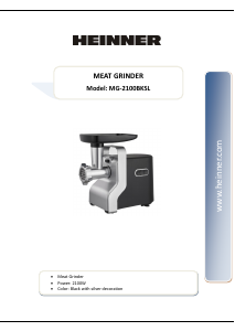 Manual Heinner MG-2100BKSL Tocator carne