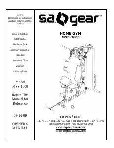 Handleiding S.A. Gear MSS-1600 Fitnessapparaat