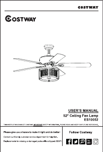 Manual Costway ES10052US-BKA Ceiling Fan