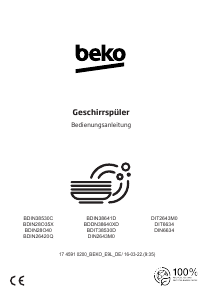 Bedienungsanleitung BEKO BDDN38640XD Geschirrspüler