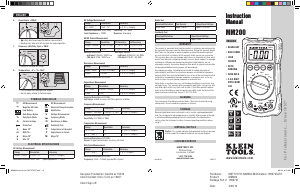 Mode d’emploi Klein Tools MM200 Multimètre