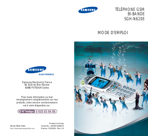 Mode d’emploi Samsung SGH-N620E Téléphone portable
