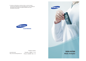 Mode d’emploi Samsung SGH-N700 Téléphone portable