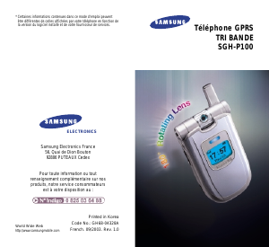 Mode d’emploi Samsung SGH-P100 Téléphone portable