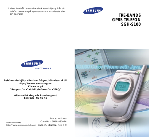 Bruksanvisning Samsung SGH-S100 Mobiltelefon