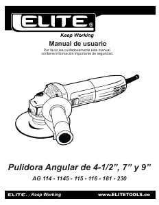 Manual de uso Elite AG115 Amoladora angular