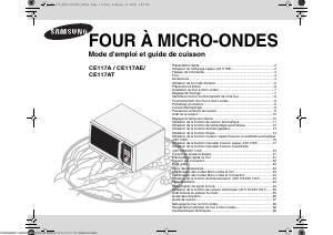 Mode d’emploi Samsung CE117A-B Micro-onde