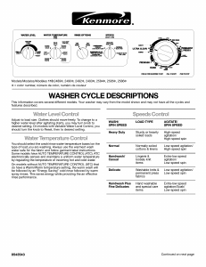 Manual Kenmore 110.25862400 Washing Machine