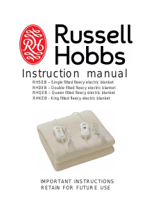 Manual Russell Hobbs RHQEB Electric Blanket
