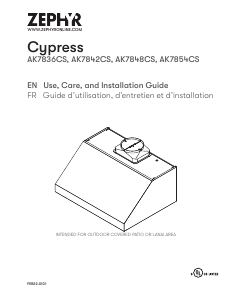 Mode d’emploi Zephyr AK7842CS Cypress Hotte aspirante