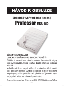 Manuál Professor EDU150 Elektrická deka