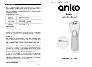 Handleiding Anko HC-307 Epilator