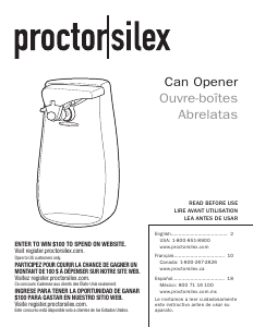 Manual Proctor Silex 75224PS Can Opener