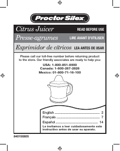 Manual de uso Proctor Silex 66331 Exprimidor de cítricos